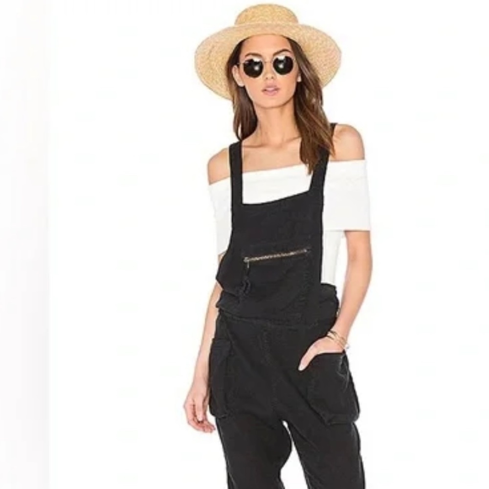 Free People First City One Piece Overall Linen Blend Boho Black